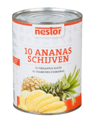 Bessee_artikelnr_3430 Ananasschijven 565gr Nestor 6st