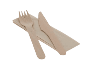 Bessee_artikelnr_8500 Houten bestekset 3-delig mes, vork en servet 250st